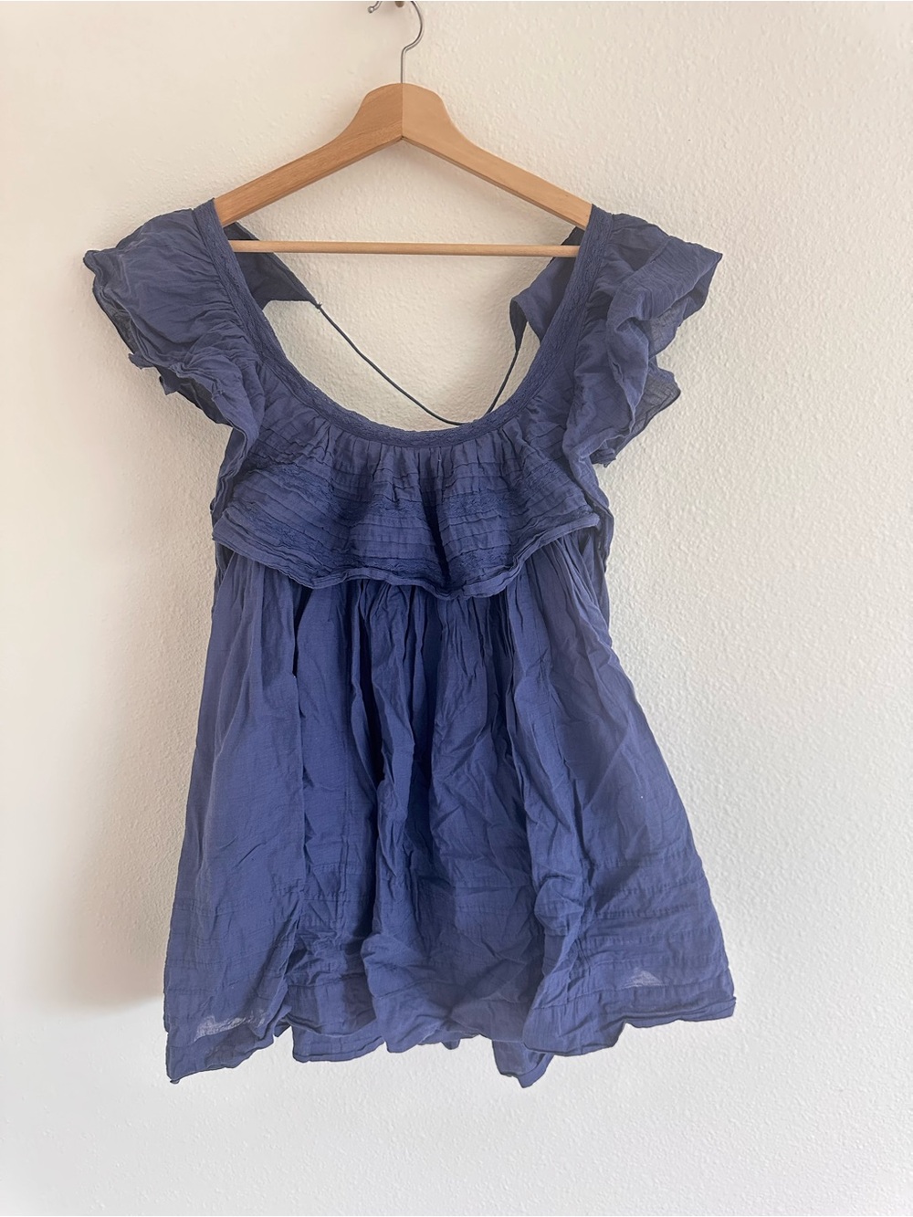 Free People Indigo Ruffle Flutter Sleeve Tunic